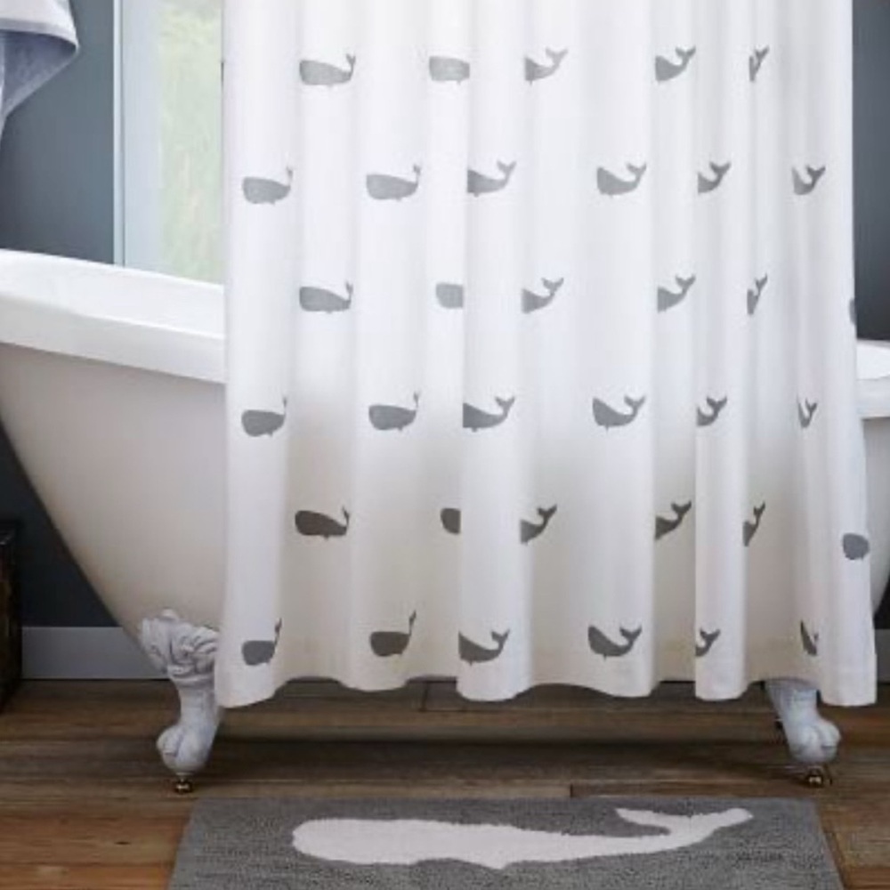 West Elm Shower Curtain - Soft Grey Whales